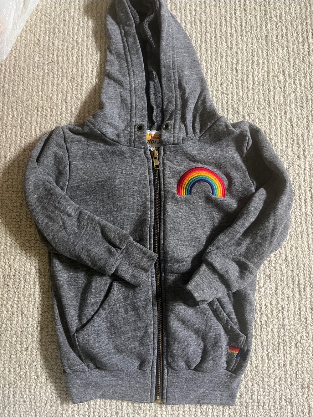 Aviator Nation Kids Gray Zip Hoodie with Rainbow Patch